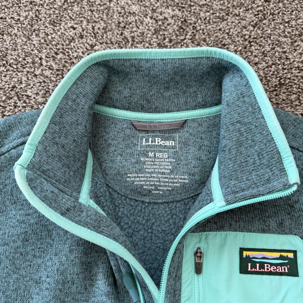 LL Bean Sweater Fleece Long Vest Women's Medium Teal Outdoor Hiking EUC
